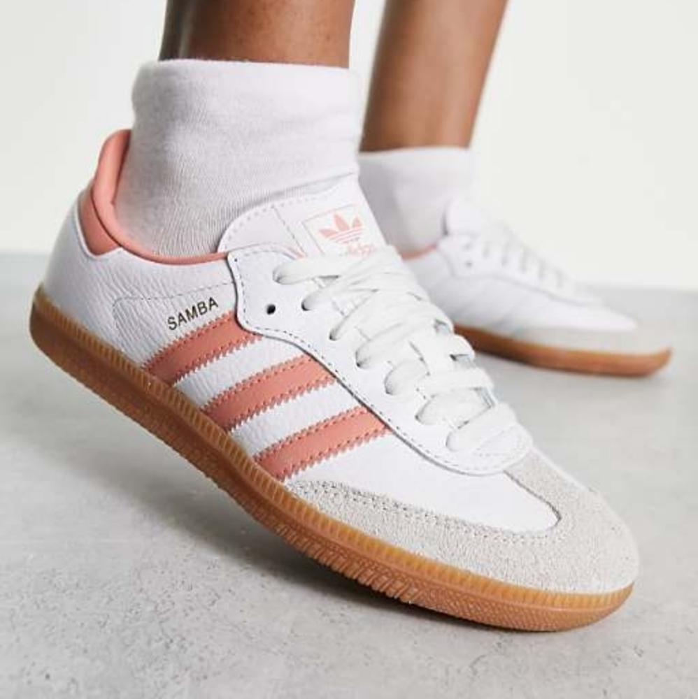 Adidas Samba Women's White and Coral Sneakers